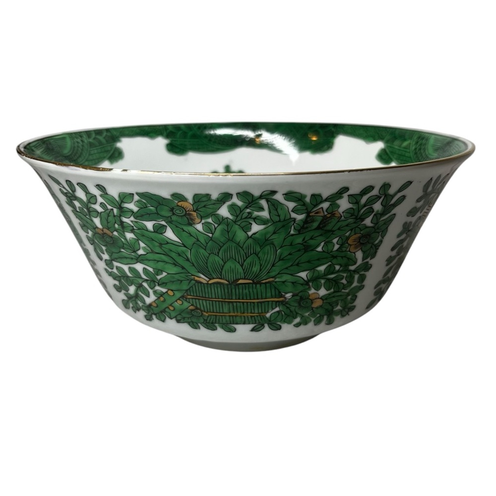 Vintage Gold Imari Serving Bowl Hand Decorated in Green|Gold|White Porcelain
